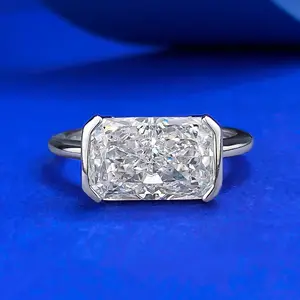 S925 Sterling Silver Radiant Rectangle Rings (4ct) Ice Flower Radiance 5A Cubic Zirconia Engagement Rings  Stylish and Versatile , Elegant Charm, Perfect for Women’s Daily Wear and Gifts