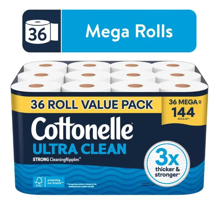 Cottonelle Ultra Clean Toilet Paper, 36 Mega Rolls