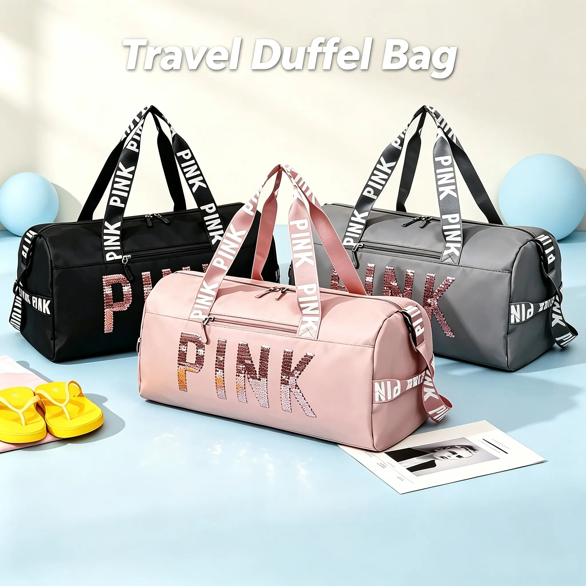 Multifunctional Fitness Shoulder Crossbody Bag, Lightweight Large Capacity Gym Bag with Separate Shoe Pocket, Fashion Letter Print Design trip overnight