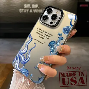Phone Case for iPhone 15 16 14 Pro Max 13 12 11 XR XS Plus E Cartoon Octopus Pattern Full Body Protection Anti-Scratch PC Smartphone Cover Cellphone Protective