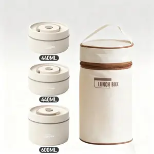 Portable Insulated Stainless Steel Food Lunch Container Set 3 Counts 440ML & 600ML with Insulated Bag for Adults and Kids Ideal for School or Work High Quality Plastic Tableware