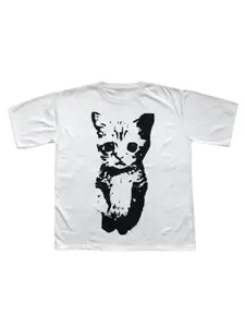 Y2K Cat Pattern T-Shirt Tee, Vintage Print Gothic Top, Punk Rock Emo Style Aesthetic, Outdoor Fitted Casual Wear, Durable Fabric