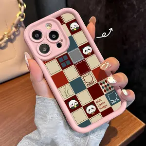 Grid Bear Case for iPhone 17 Pro Max 16 16e 15 14 Plus 13 12 Mini 11 Air X XS Pattern Soft TPU Rubber Camera Protection Rugged Mobile Phone Cover Gift 2D printing