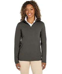 Charles River Apparel Women's Fitted Heather Effect Mock Neck Long Sleeve Quarter-Zip Polyester Pullover - 5468, Eco-Logic Stretch Spandex Clothes, Light Basic Style, Princess Seam, Eco-Friendly Casual Top