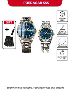 POEDAGAR stainless steel fashionable couple leisure set watch, Quartz Waterproof Watch, a casual and simple couple watch, suitable for daily wear, the best choice for gifts