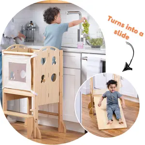 Avenlur Laurel Foldable Kitchen Tower 4-in-1 Design with Chalkboard & Slide for Kids Modern & Safe Furniture