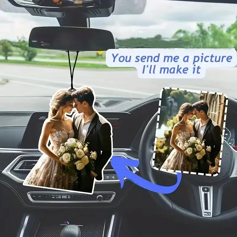 Personalized Photo Car Hanging Ornament (1 Piece) — Custom transparent acrylic rearview mirror accessory featuring a colorful, cute, and minimalist design; a unique, custom gift perfect for Valentine's Day, birthdays, and anniversaries.