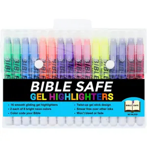 U.S.    Safe Gel Highlighters, Pack of 16-2 Sets of 8 Bright Neon Fluorescent Highlight Colors Yellow, Orange, Pink, Purple, Green, Blue - Won't Bleed, Fade or Smear - Study Guide