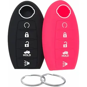 Key Fob Cover Compatible with Nissan Altima SR Armada SL Murano Pathfinder Rogue Sentra (5 Buttons) (Black Rose)