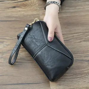 Women's Zipper Wristlet , Shell Shaped Leather Handbag, Large Capacity Everyday Coin Pouch Shiny Crystal Bow Clutch