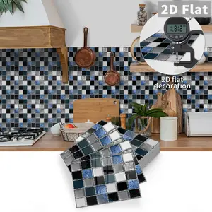 10 PCS/Box PE Crystal Foam Tile Stickers (Color Box) GST Blue Black Gray Mosaic Waterproof Oil-Proof Anti-Collision Home Decor for Kitchen, Bathroom, Ceiling, Old Tiles & Wood