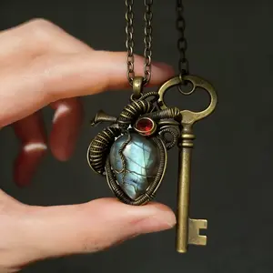 Handmade Heartbeat Necklace Exquisite Labradorite Pendant Unique Women's Jewelry Family Holiday Daily Gift Natural Labradorite with Customizable Chain