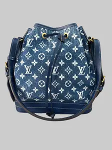 Pre-owned Louis Vuitton Neonoe Denim Blue Bucket Bag | Monogram Designer Crossbody