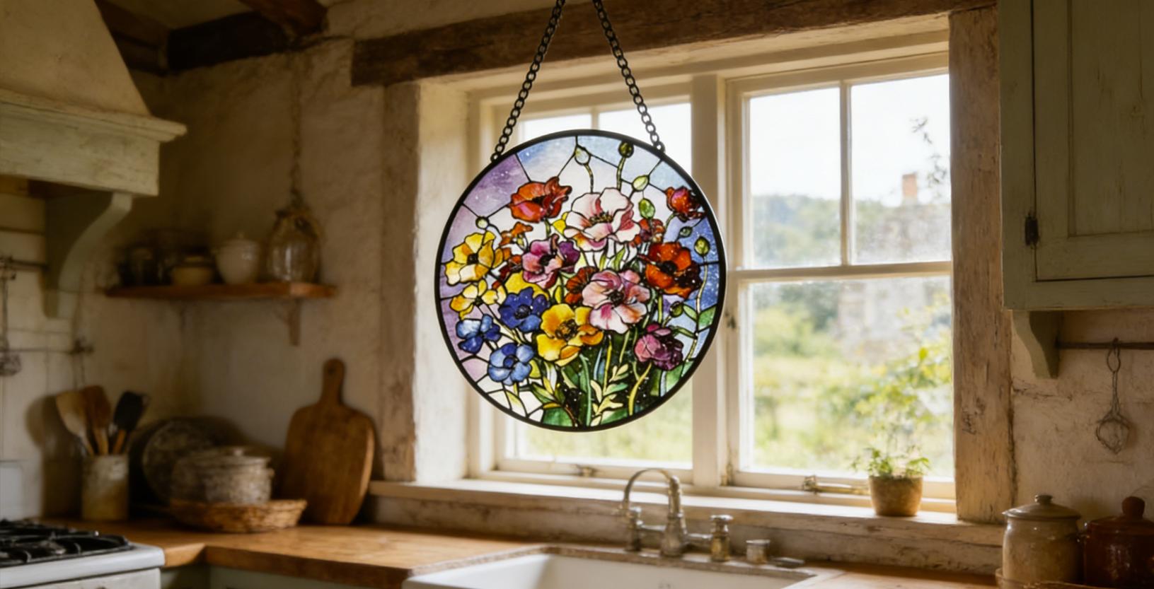 stained glass Hanging Stained Glass for Windows, 20cm/7.87inch Hand-Painted Sun Catcher Garden Hangings Mother's Day Christmas, Valentine's Day Ornaments Festival Gift stained glass Hanging Stained Glass for Windows, 20cm/7.87inch Hand-Painted Sun Catcher Garden Hangings Mother's Day Christmas, Valentine's Day Ornaments Festival Gift