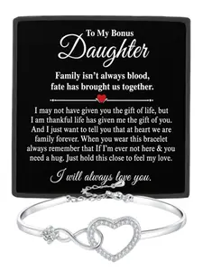 To My Bonus Daughter Infinity Heart CZ Bangle Bracelet Daughter Birthday Gift, Graduation Gift, Christmas Gift Sentimental Daughter Bracelet