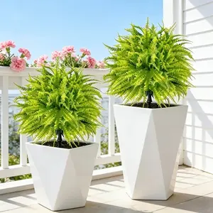 5-Pack 18.1 Inch Artificial Fern Ball Tree, UV-Resistant Outdoor Evergreen Shrub, Includes Stakes, Ideal for Porch, Garden, Front Door