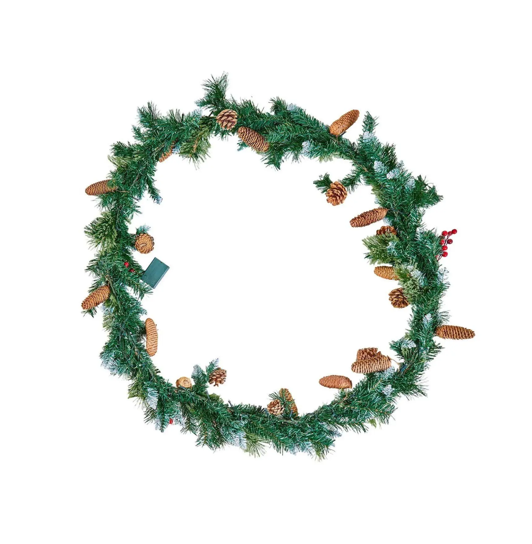Christmas Garland 9ft with Lights, Realistic Xmas Greenery, Pine Cones & Berries, Faux Pine Garland for Fireplace Mantel Holiday Decor Mixed Pine Needles+Cones 9 ft