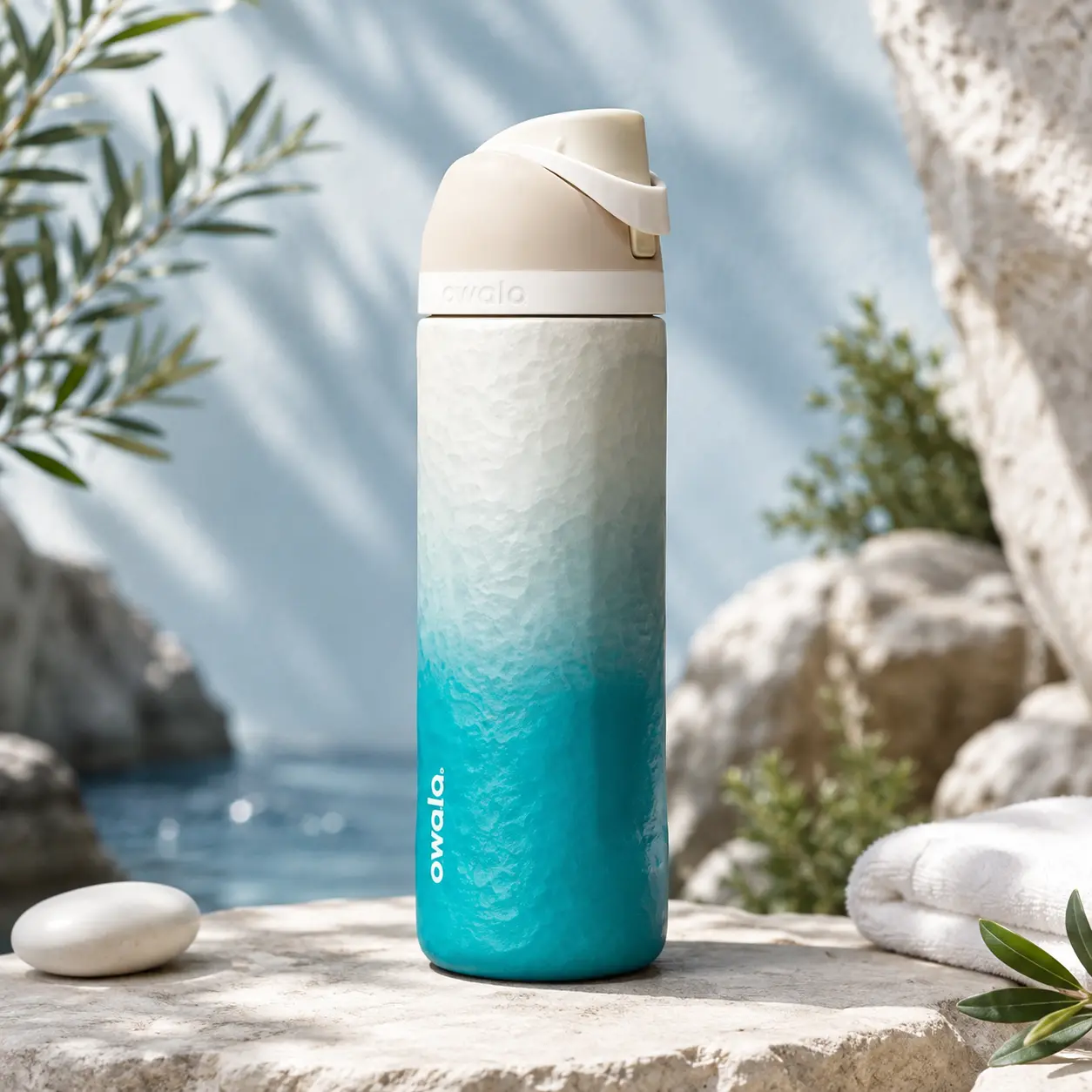 Owala FreeSip Style 24oz Hammered Ocean Teal Gradient Stainless Steel Water Bottle, Hot Tiktok 2026 Ultra-Durable Leakproof Tumbler, Meaningful Gift Idea