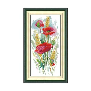 Charm of Poppy Cross Stitch Kit 80×164 Counted Embroidery DIY Craft Traditional Floral Wall Art for Living Room Holiday Gift