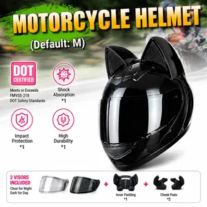 Cat Ear Full Face Motorcycle Helmet for Women DOT Certified Lightweight with Removable Visor Soft Ear Pads Cute Stylish Design Protective Gear for Female Riders Motorbike Safety Equipment summervibes