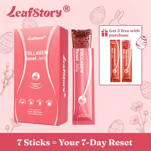 Leafstory Collagen Reset Jelly (7 Sticks): Cranberry Flavor, Collagen, Support Digestion & Gut Health, Skin Elasticity, Hair & Nails, Dietary Fiber, Chia Seeds, Sugar-Free, Gluten-Free, Non-GMO, Gelatin-Free, Natural Ingredients-X