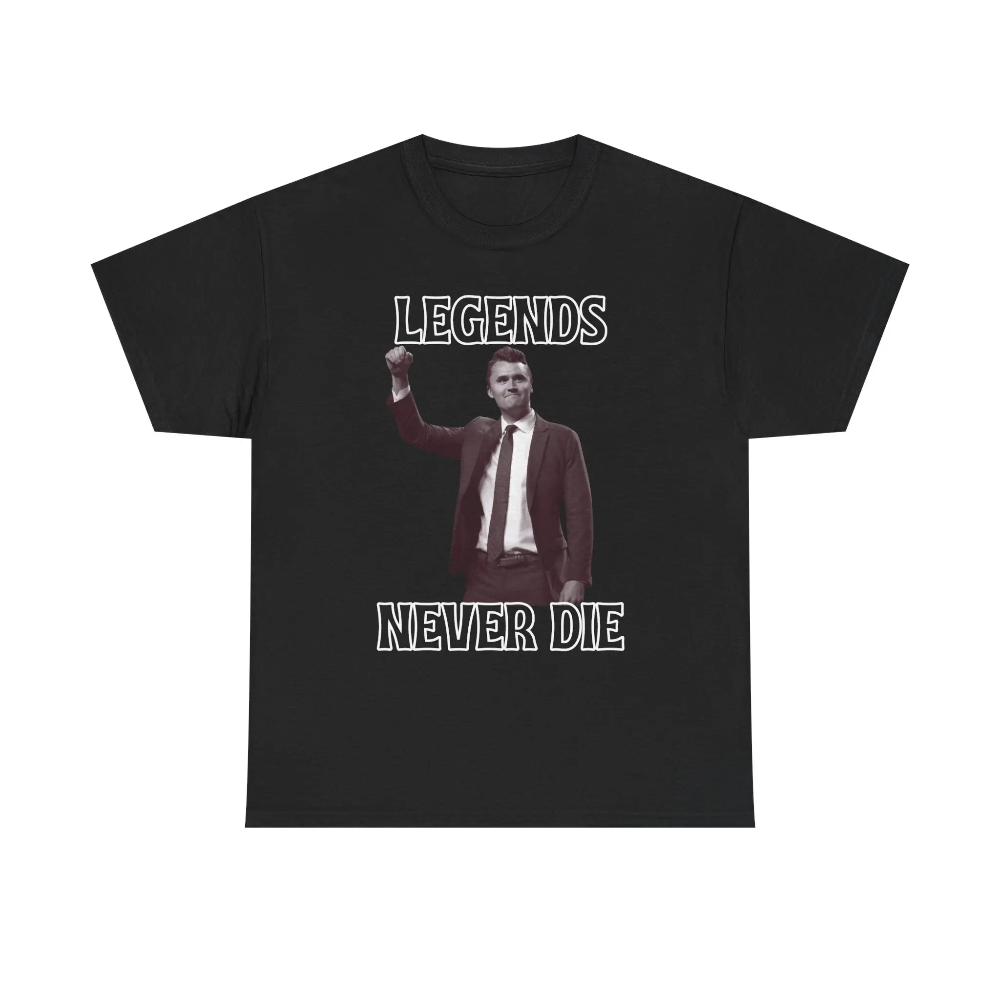 Men's Fitted DTF-Printed "Legends Never Die Charlie Kirk" Heavy Cotton T-Shirt - Unisex Fashion Short-Sleeve Casual Streetwear Tee for Parties