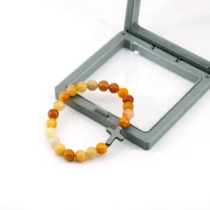[Buy 2 Get 1 Free] Cross  Beads Bracelet for Men Women, 8MM Beaded Bracelets Couples Bracelets, Lava Rock Turquoise Tiger Eye Natural Bracelet Anxiety Stretch Elastic Healing Bracelet