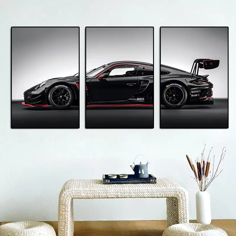 Vintage Industrial Style Car Series Gt3rs Art Poster, 3-Piece Canvas Print Wall Decoration, Decorative Wall Art, Wooden Wall Art, Decoration Items, Ideal for Living Room & Home Enhancements
