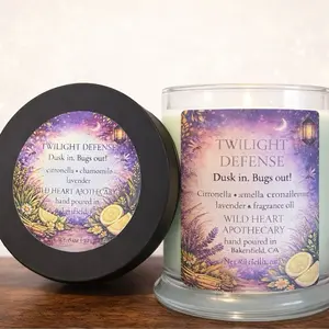 Twilight Defense Mosquito Repellant Candle - Dusk in Bugs Out Citronella Chamomile Lavender Wild Heart Apothecary Hand Poured in Bakersfield CA
