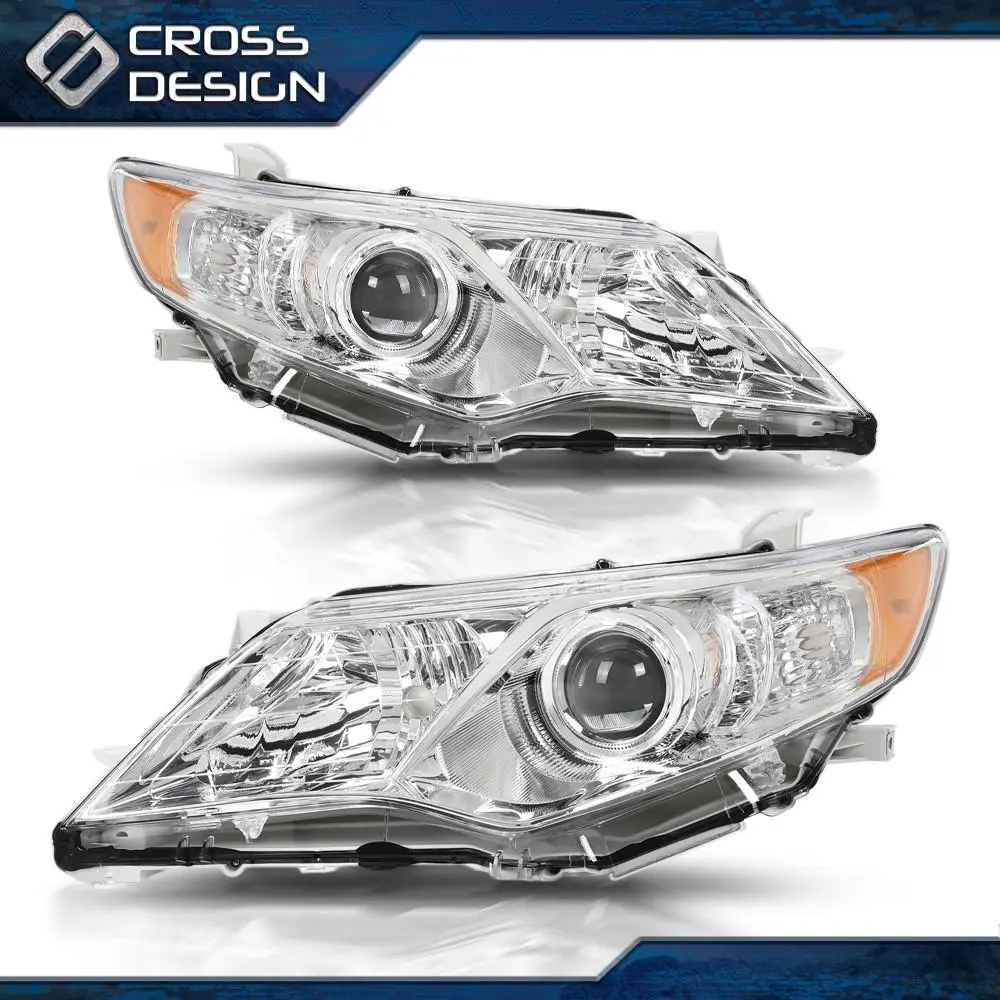 CROSSDESIGN Projector Chrome Headlight Assembly Left+Right Fit For 2012-2014 Toyota Camry