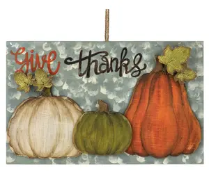 Northlight 16.5" "Give Thanks" Fall Harvest Pumpkin Wall Sign