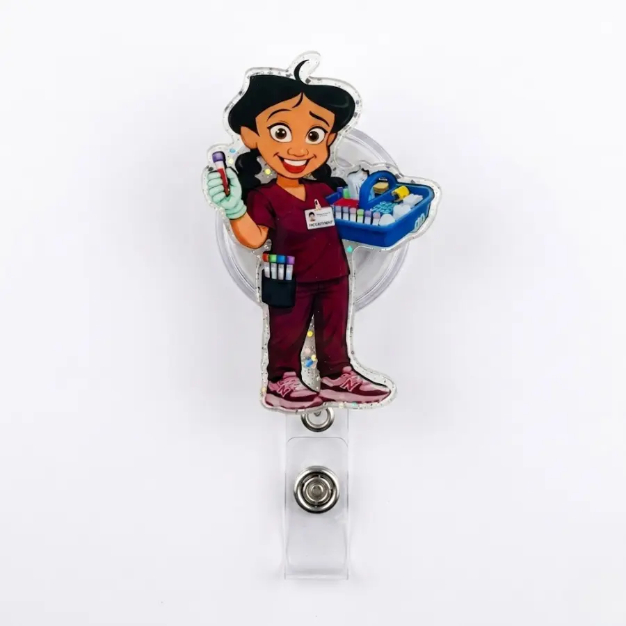 Phlebotomy Phlebotomist Glitter Badge Reel, Funny Nurse Id Holder, Cute Medical Lab Theme Retractable Clip Accessory For Hospital Staff Daily Use