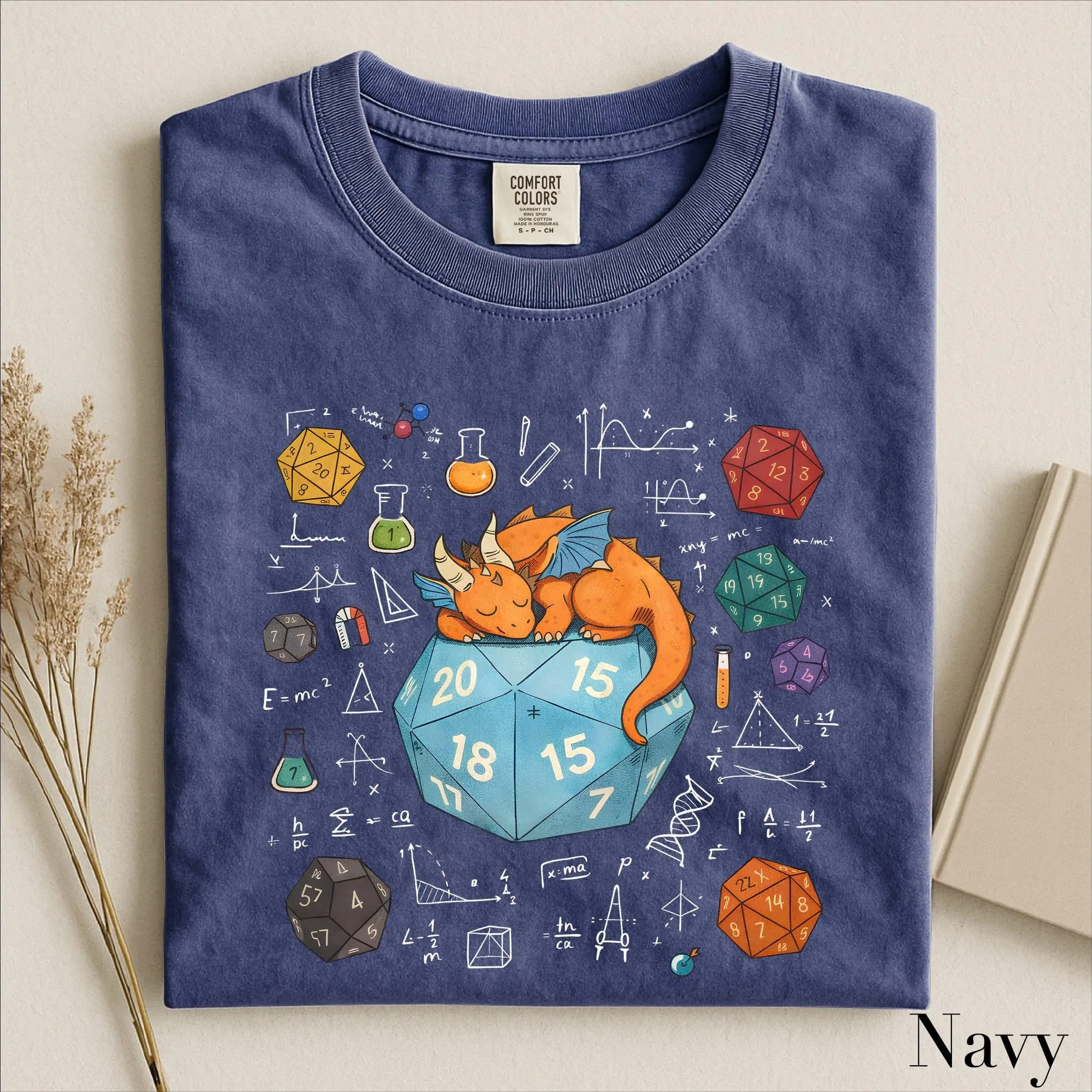 D20 Dice Gamer Shirt Sleeping Dragon D20 Dice Sweatshirt Cute Dragon Tee Tabletop Gaming Fantasy Sweater Comfort Colors T-Shirt for Women DnD RPG Dungeons and Dragons Fantasy Graphic Tee Gift