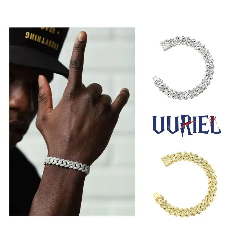 UJ 14mm Cuban Link Chain for Men 14mm Iced Out Cuban Link Bracelet Anklet Bangle Chain for Men Boys Girls Chains Hip Hop Cuban Bracelet for Men Women Jewelry Luxury Fathersdaygift