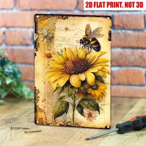 Vintage Sunflower Aluminum Wall Decor Home Decoration Retro Floral Home Garden Art Indoor Outdoor Aluminum Sign for Housewarming Gift