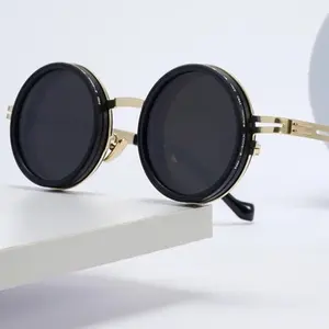 UV400 Round Polarized Sunglasses Adjustable Tint 1-9 Gears ND Filter Anti-Glare Blue Light Protection Men's Gift Outdoor Fun Vintage Titanium Frame