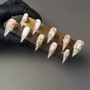 Zanxu|Matte Dragon Claws! Gradient Inlaid Floral / Matte / Gradient Design | Artisan Couture Set Flower Nails Elegant Rhinestone Decorated