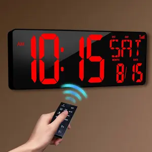 Digital Wall Clock Large Display: 16.5" LED Digital Clock with Remote Control Temperature Date Week Auto DST Adjustable Brightness, Big Wall Clock for Bedreeom Kitchen Living Room Office Gym