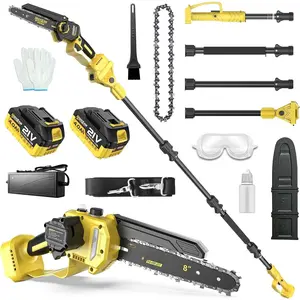 2 in 1 Electric Pole Saws for Tree Trimming,8" Mini  Cordless with Extension Pole, Brushless , Auto Oiling,13.8 FT Max Reach Extension Pole for Outdoors Pruning with 2x4.0Ah
