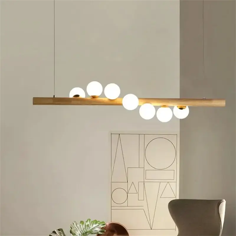Hoamry Modern Linear Kitchen Island Pendant Light Glass Globe 7-Light