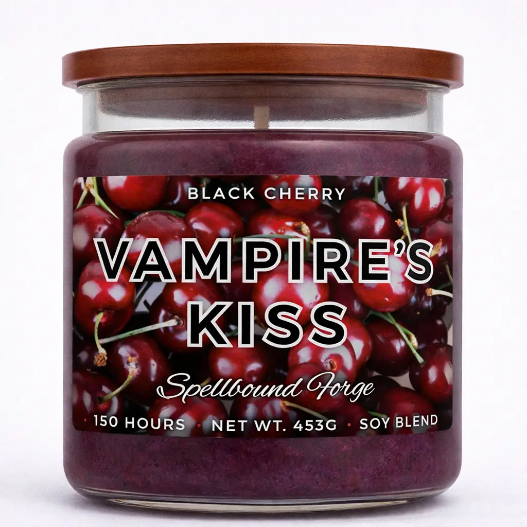 Gothic Vampire's Kiss Scented Candle - Black Cherry Signature Scent, Fantasy After Dark Cozy Aroma, Home Decor Decoration Piece