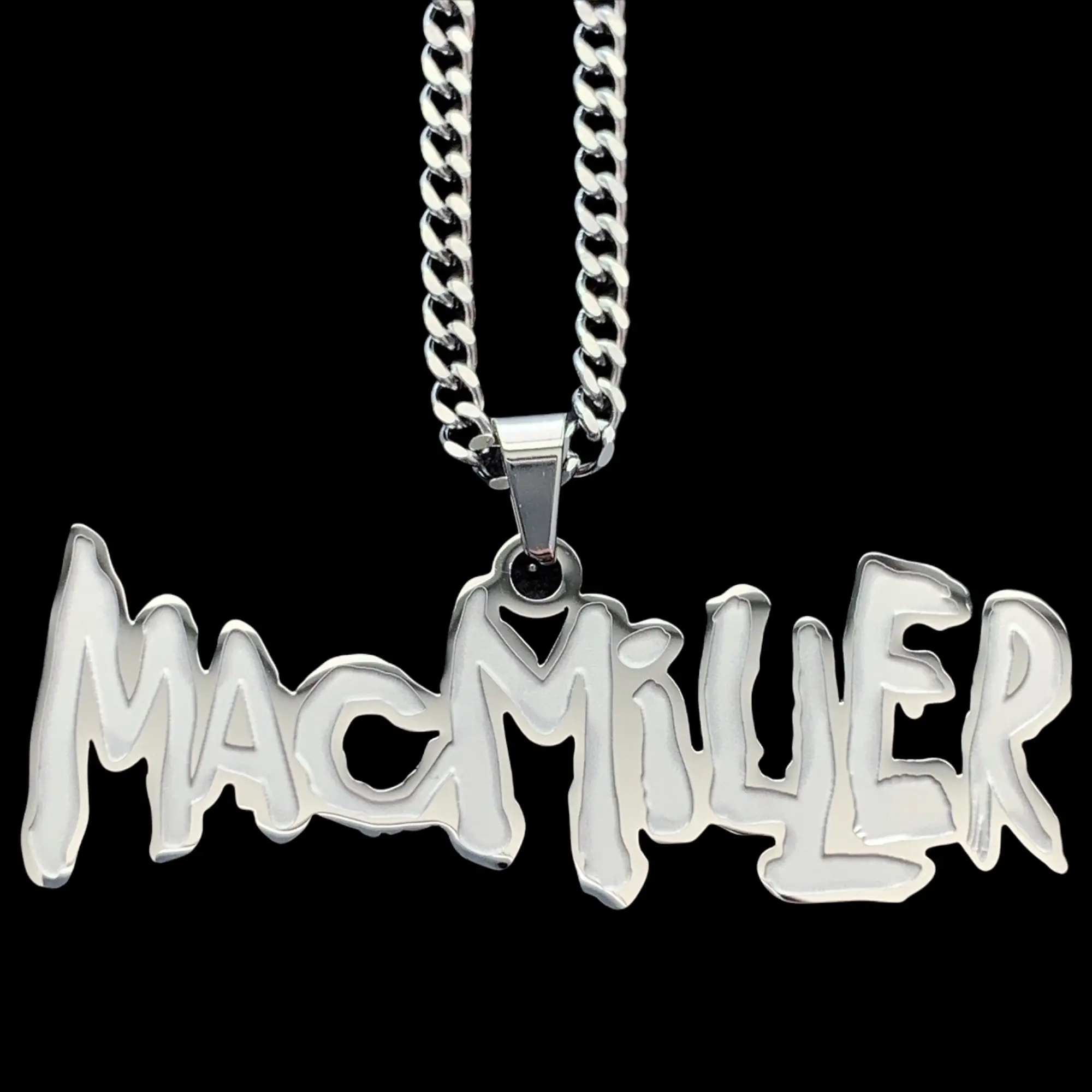Mac Miller Necklace - 2" Etched Mirror Polished Pendant in Stainless Steel with Laser Cut Design & Hypoallergenic Finish Free Gift Included