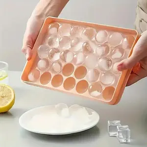 Round Ice Cube Tray with Lid, 1 Count Easy-Release Ice Ball Mold, Reusable Ice Cubes, Bullet Ice Cube Tray for Chilling Whiskey, Cocktails, Tea, Coffee and Beverage, Home Bar Accessories, Ice Molds, Spherical Ice Cubes & Ice Ball Trays