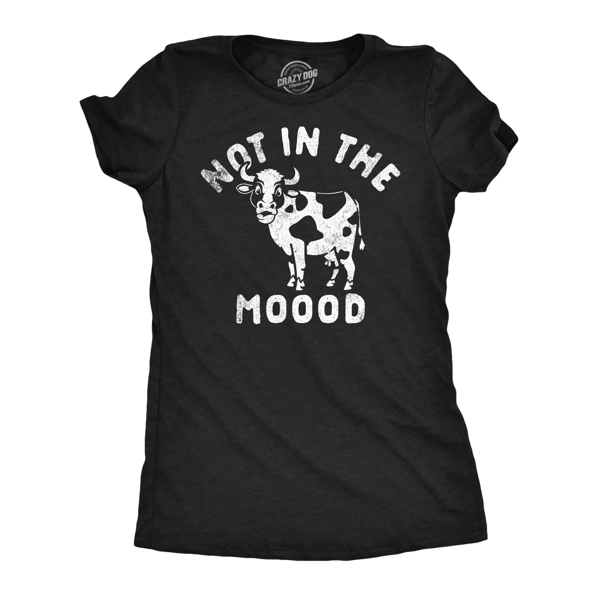 Womens Funny T Shirts Not In The Moood Sarcastic Cow Graphic Tee for Ladies Funny Womens T Shirts Cute Vintage Fashion Casual Ladies T-Shirt Gift Sarcastic Tops for Women Funny Animal Top Women's Novelty Tees Black -