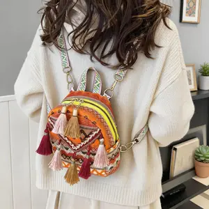 Bohemian Striped Colorful Tassel Mini Backpack - Ethnic Style Casual Crossbody Bag for Daily Travel