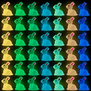 Easter Luminous Mini Resin Bunny Glow in The Dark Rabbit Bunny Figures Dollhouse Micro Fairy Garden Decoration 70pcs Easter Egg Fillers Party Favors