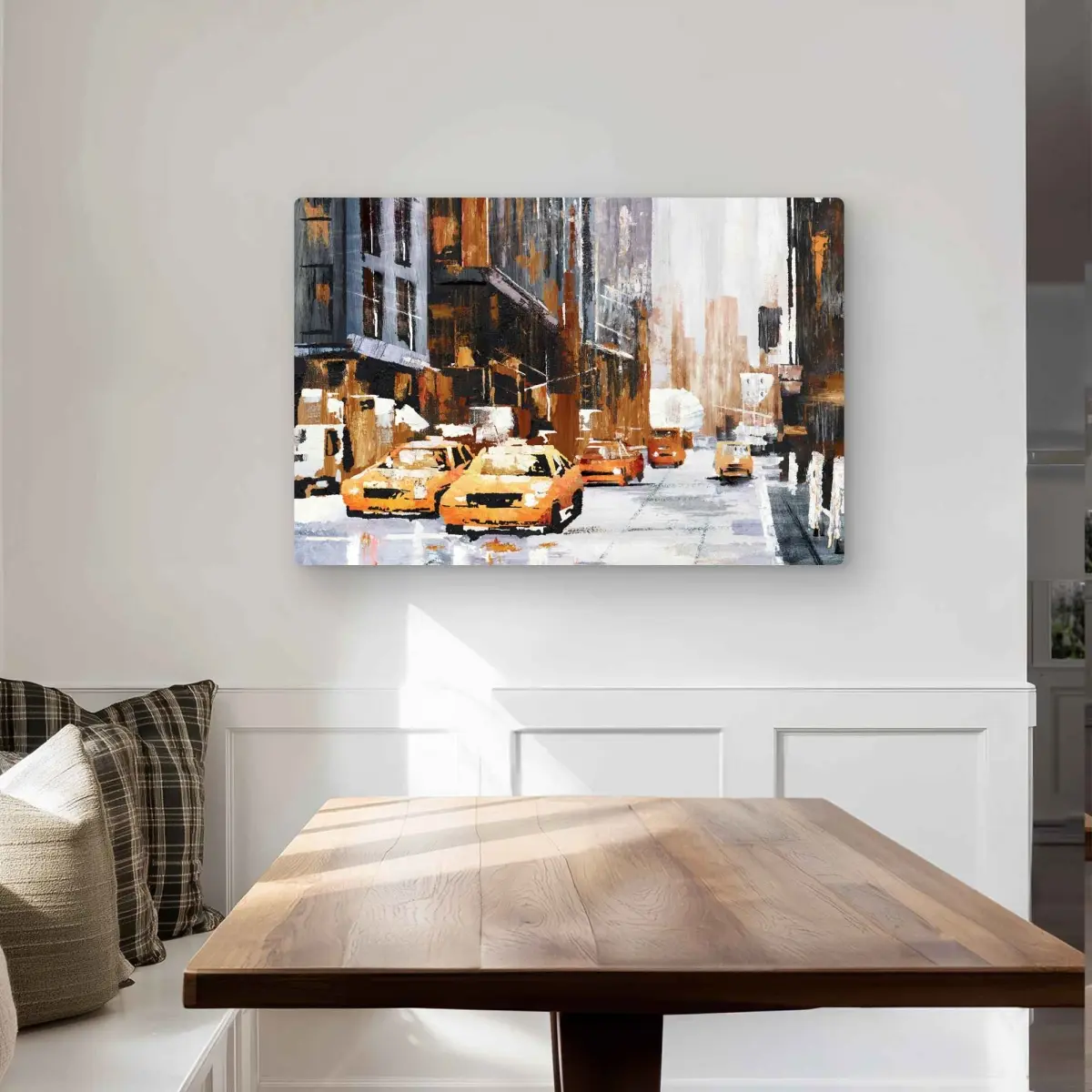 Begin Home Decor C1MP2436E2N2GZ 24 x 36 in. Big City Street with Yellow Taxi Wall Art - Scenic Orange Metal Print