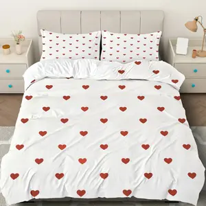 3PCS Duvet Cover Set, 1 Duvet+2 Pillowcases(Without filler), Heart Love Romance Valentine theme, Valentine's bedding set, Romantic Cozy Stylish Bedroom Guestroom Living Room Suitable for decoration