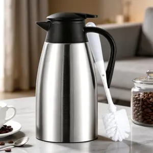 68oz/2L Insulated Coffee Carafe Airpot, Stainless Steel Vacuum Thermal Pot, Keeps Hot 12 Hours, Cold 24 Hours, Includes Cleaning Brush, Drinkware, Stainless Steel Pitcher