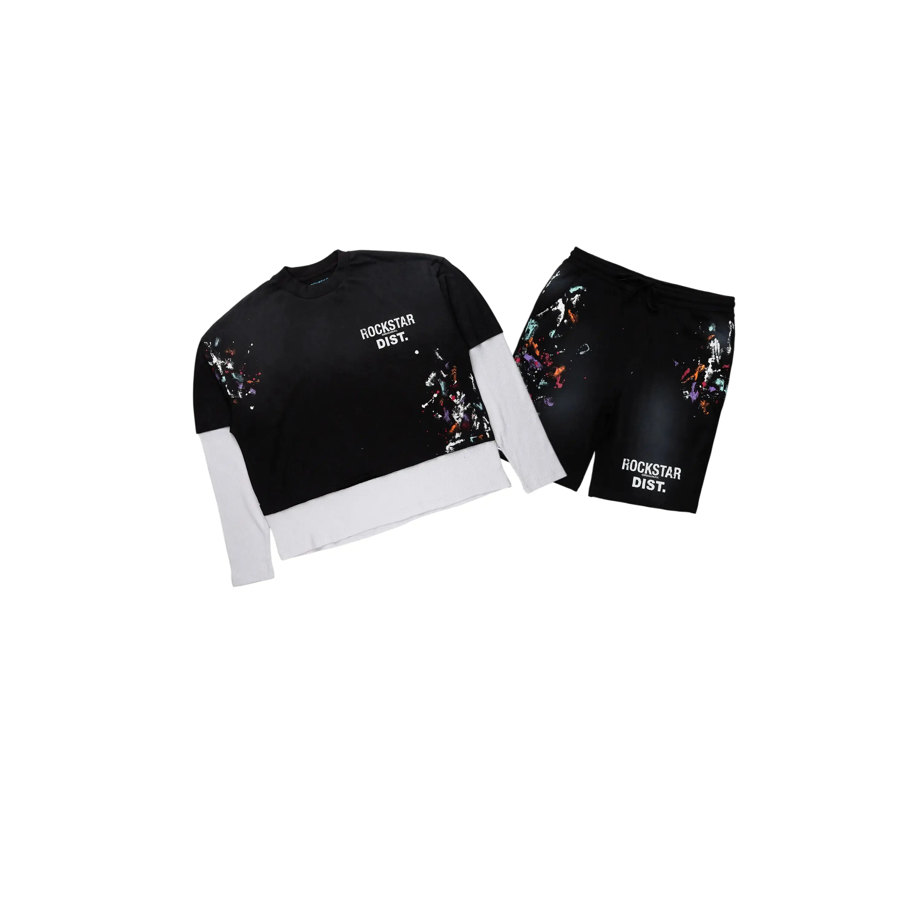Darien Black Double Layer T-Shirt Short Set